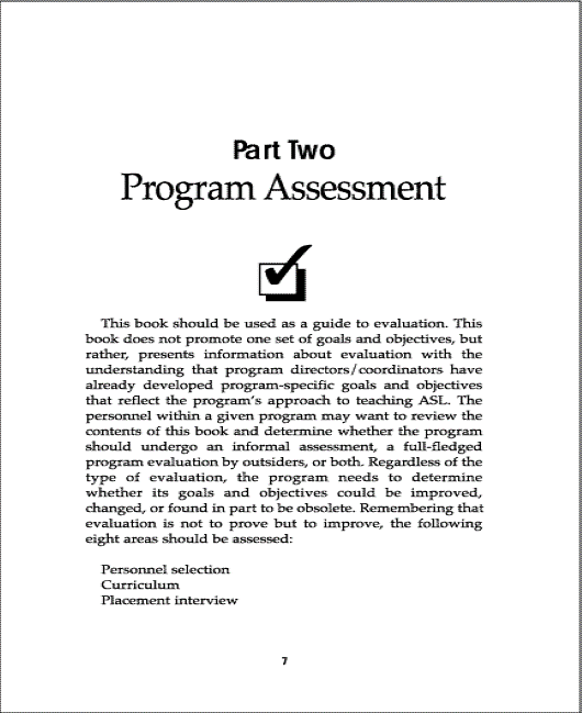 Fundamentals of Evaluating Sign Language Programs: Checklists for Program Assessment